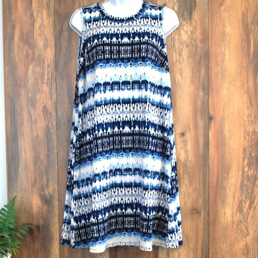 Apt 9 Midi Geometric Pullover Stretchy Dress Blue/White M